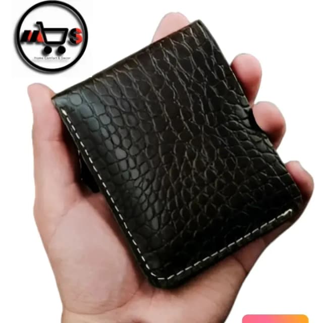 Cow elegant Men's Black Leather Wallet with Crocodile Texture