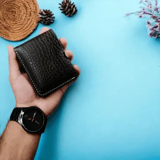 Cow elegant Men's Black Leather Wallet with Crocodile Texture